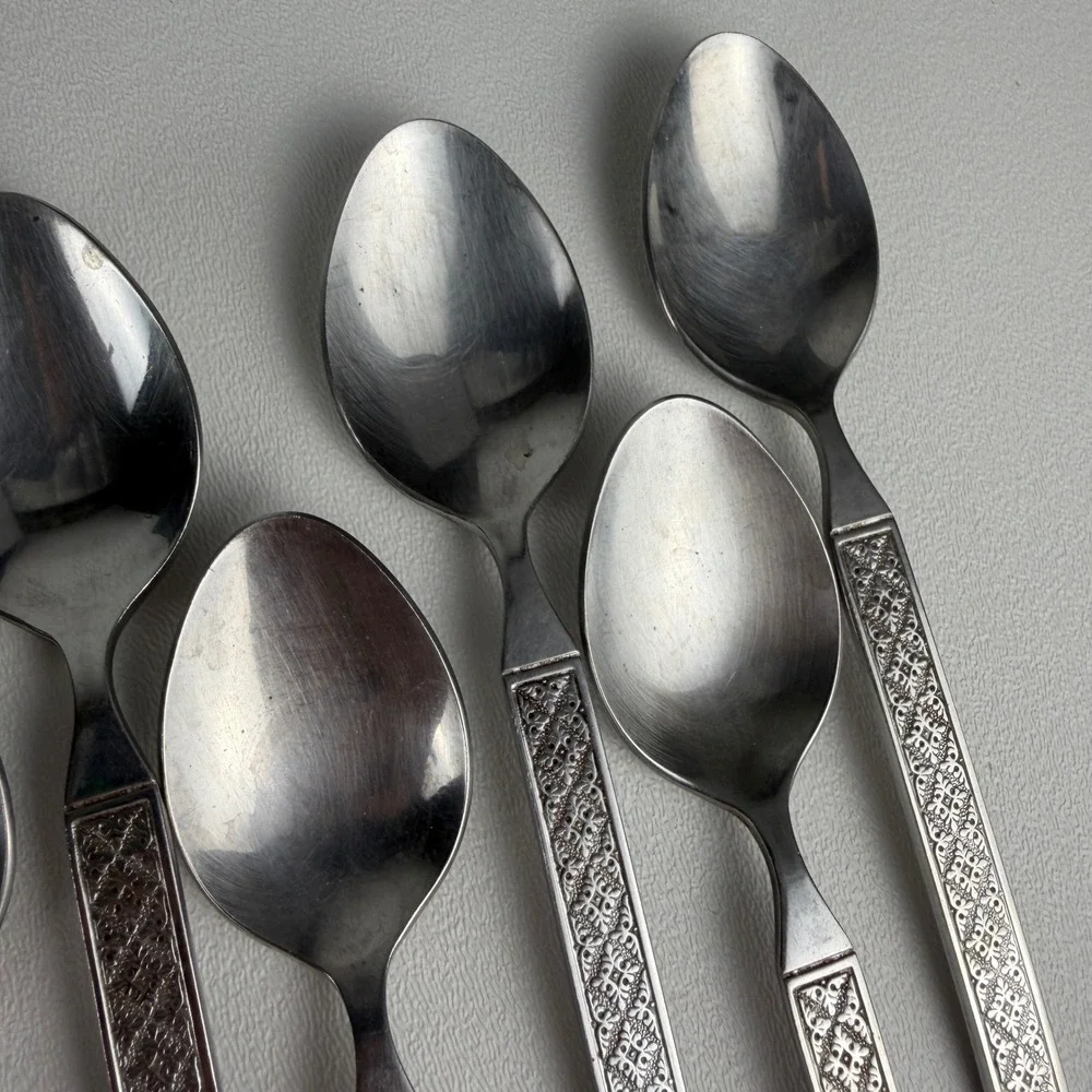 Rogers International Teaspoons (Vogue) Set of 6 Stainless Geometric Flatware